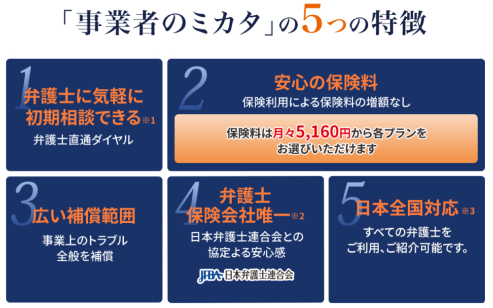 事業者のミカタの5つの特徴